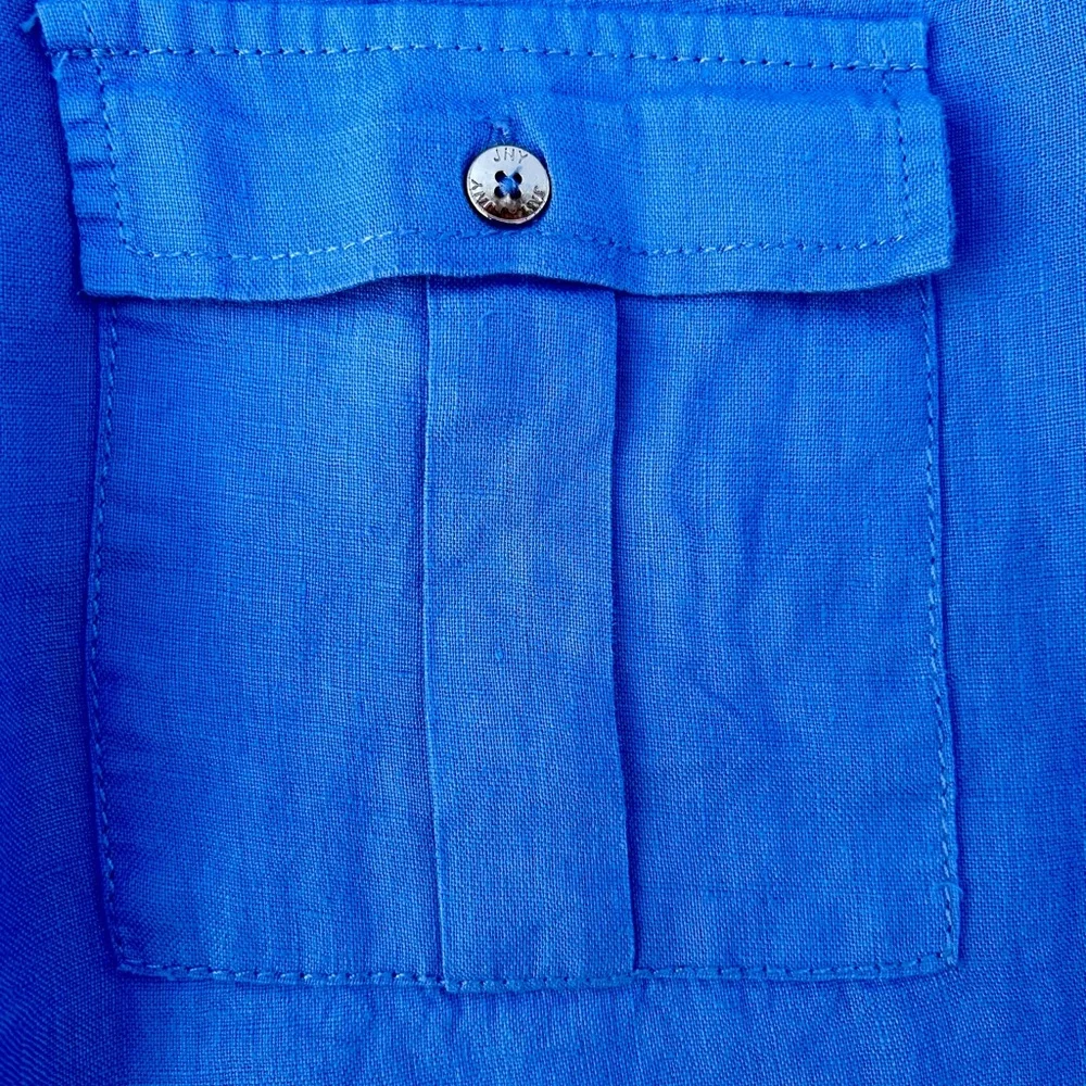 Jones New York linen Shirt Top Silver Zipper Front Sz. Medium - Picture 2 of 10